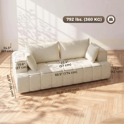 3 Seater Chenille Cloud Couch, Spring Cushion, Beige 3-Seater Sofas at Gallery Canada