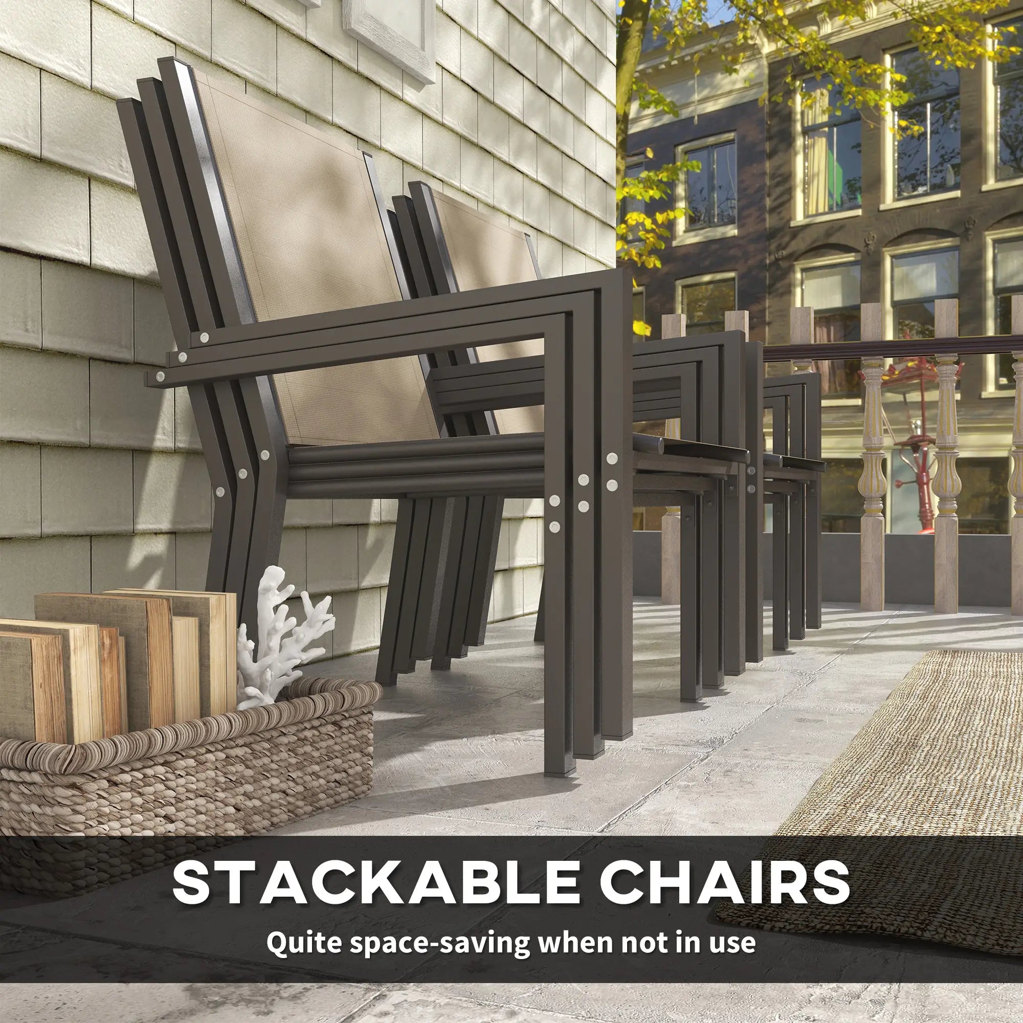 7-Piece Outdoor Dining Set With Rectangular Table & 6 Stackable Chairs Outdoor Dining Sets at Gallery Canada