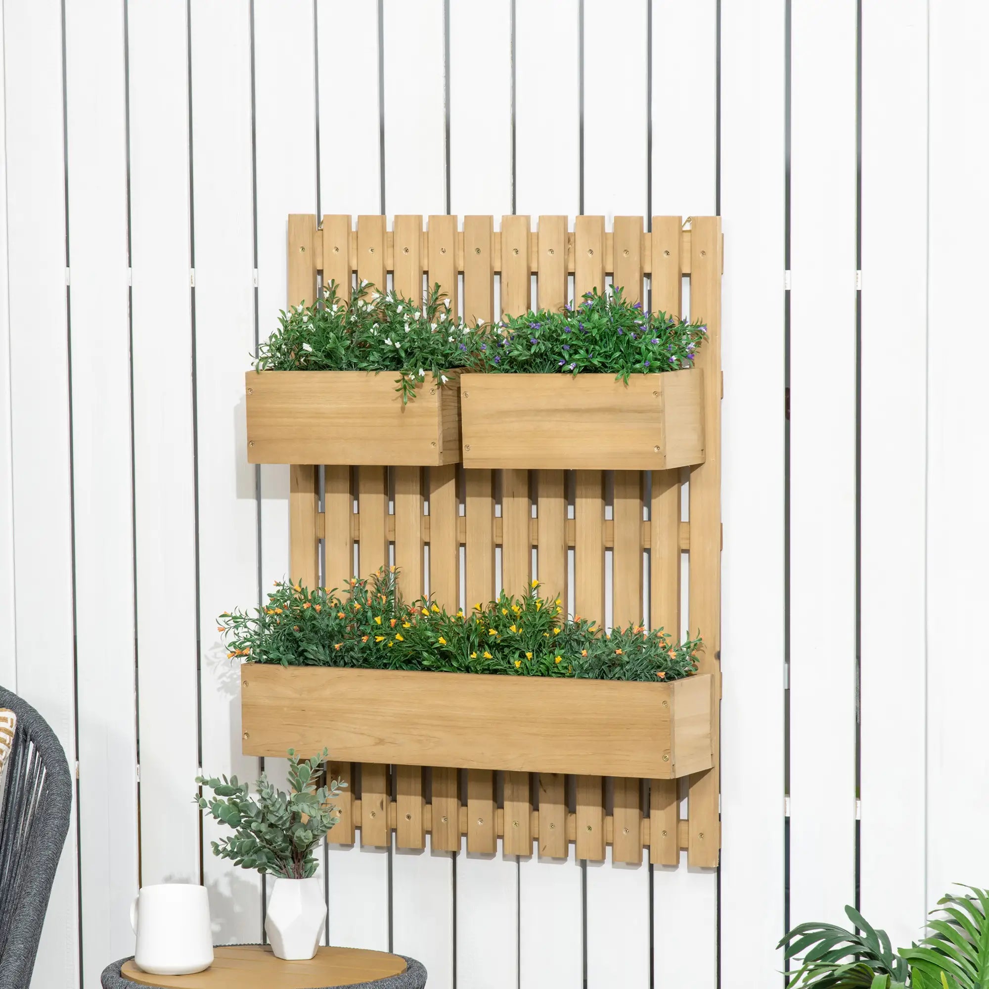 3 Box Raised Garden Bed with Trellis, Wall-Mounted Wood Planter Raised Garden Beds at Gallery Canada