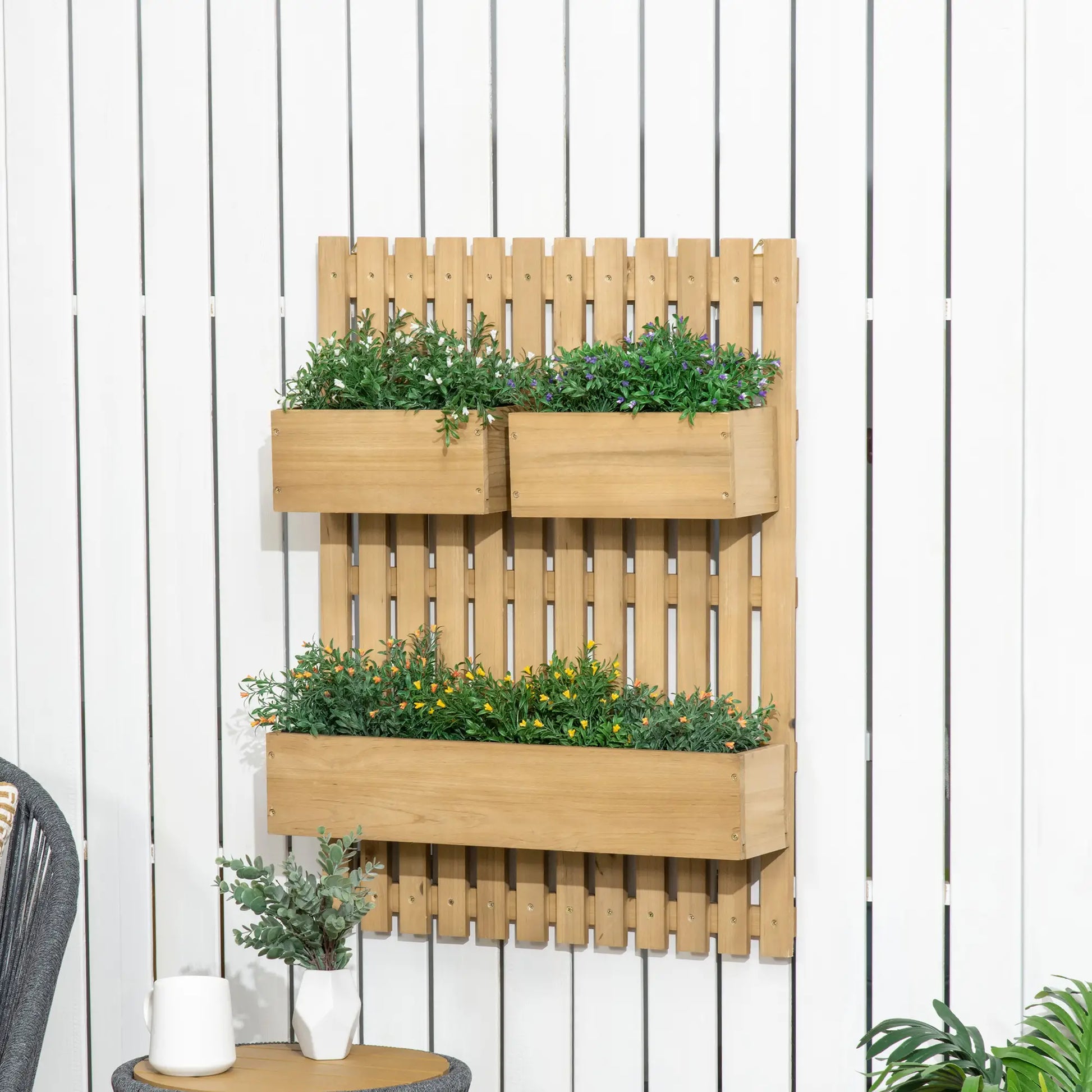 3 Box Raised Garden Bed with Trellis, Wall-Mounted Wood Planter Raised Garden Beds at Gallery Canada