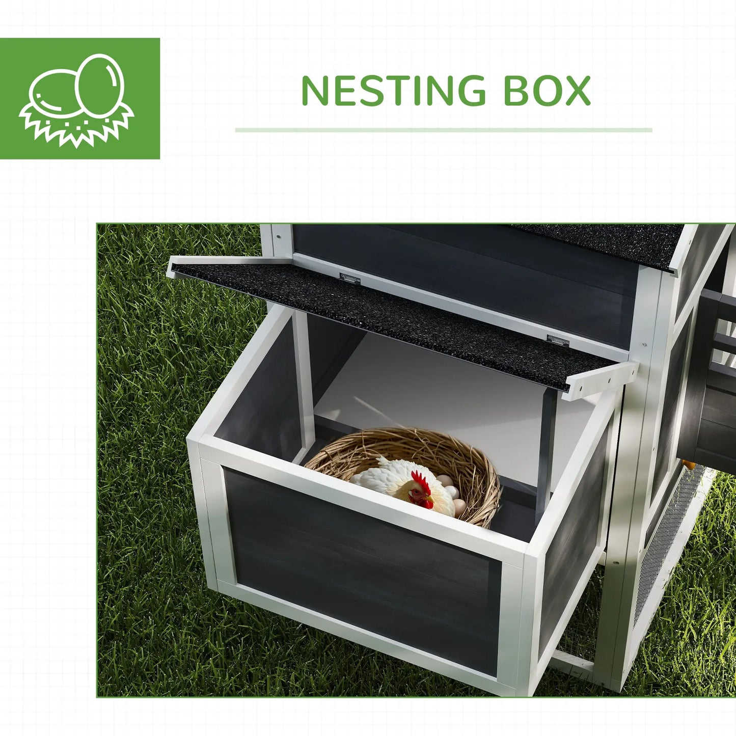 Extra Large Chicken Coop, 117", Asphalt Roof, Slide-out Tray, Nesting Box, Grey Chicken Coops at Gallery Canada