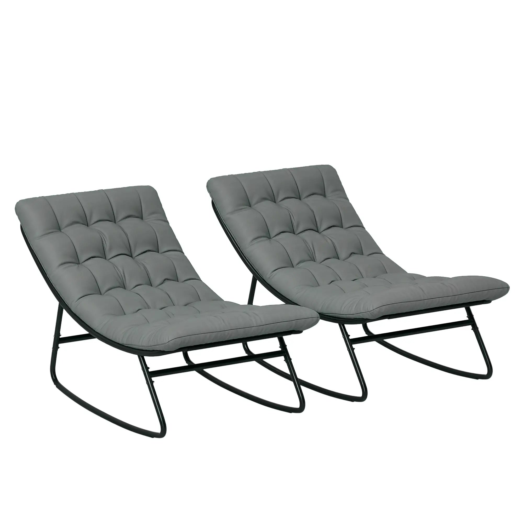 Outdoor Rocking Chair Set of 2 with Cushion, Steel Frame, Grey Outdoor Rocking Chairs at Gallery Canada