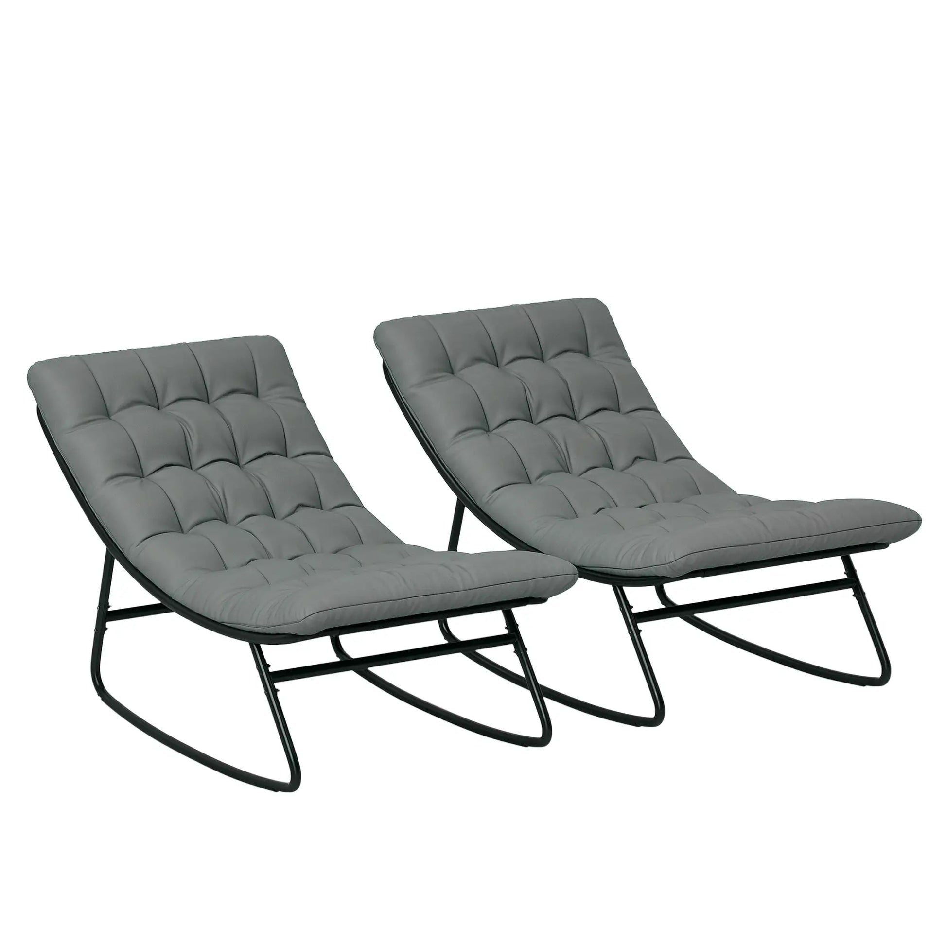 Outdoor Rocking Chair Set of 2 with Cushion, Steel Frame, Grey Outdoor Rocking Chairs at Gallery Canada