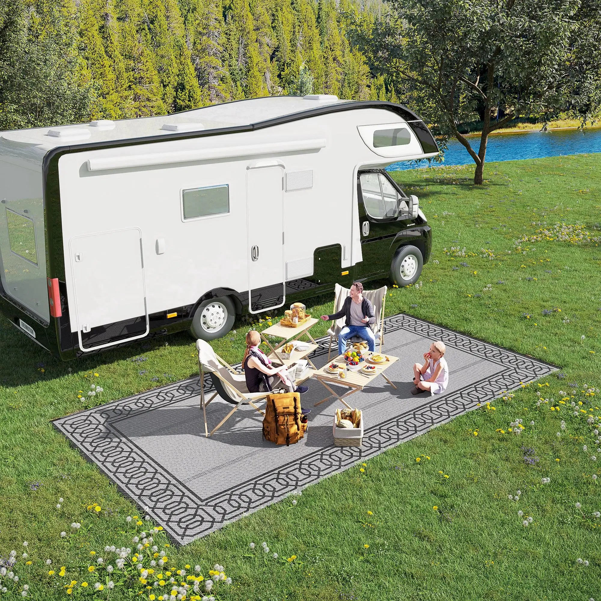 Portable Outdoor Rug, 9' x 18', Waterproof, Reversible, Black and Grey Outdoor Reversible Rugs at Gallery Canada