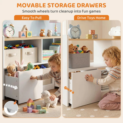 Toy Storage Organizer, 2 Drawers 3 Cubbies, White