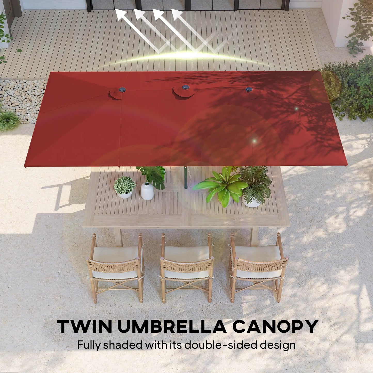 Double-Sided Patio Umbrella with Tilt, Adjustable Height, 12 Ribs, Wine Red Sun Umbrellas at Gallery Canada
