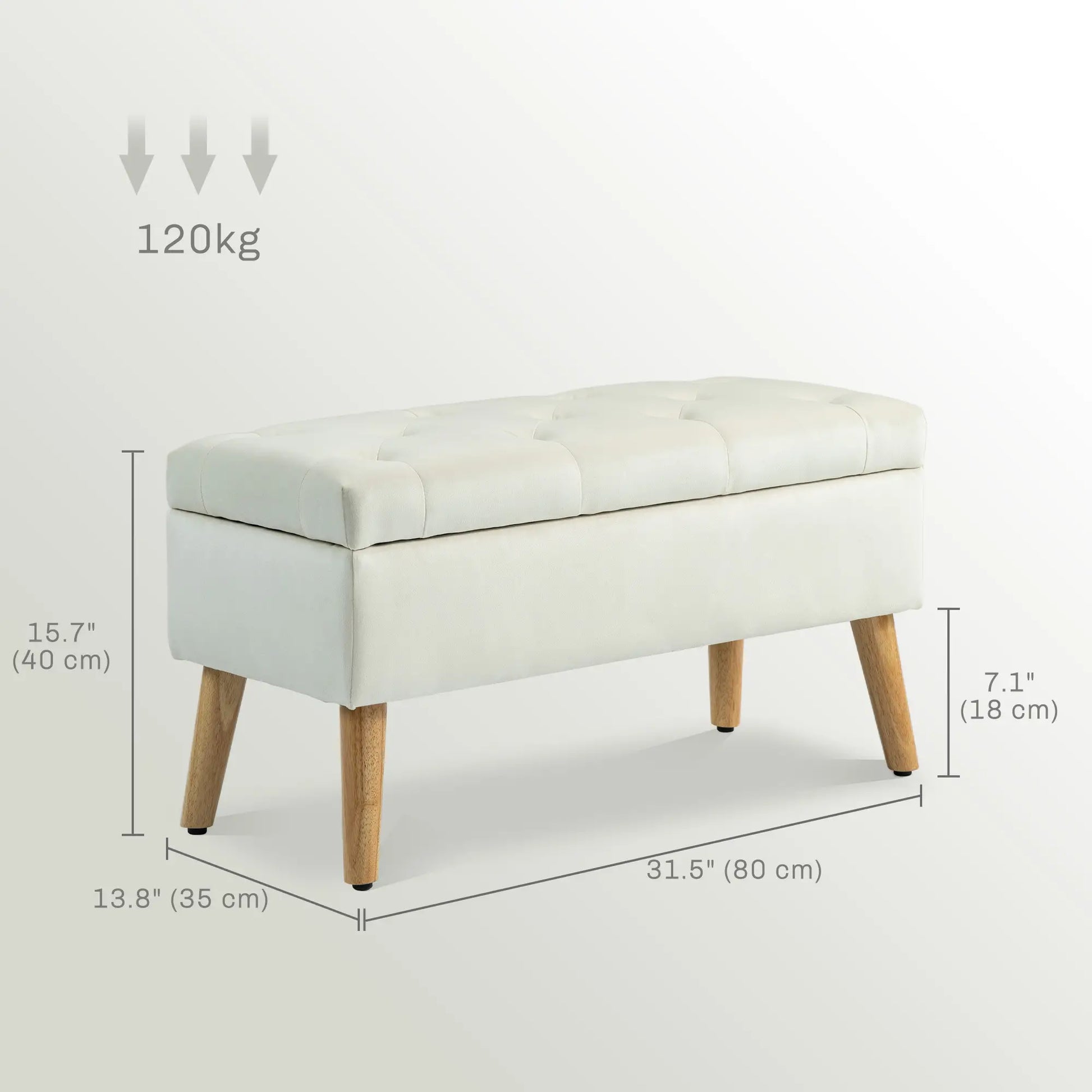Velvet Storage Ottoman with Lid, Wood Legs, Cream White Storage Ottomans & Benches at Gallery Canada