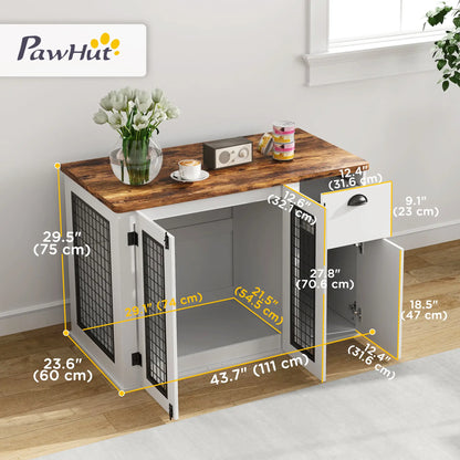 44 Dog Crate with Double Doors, Storage Drawer, White Houses, Kennels & Pens at Gallery Canada