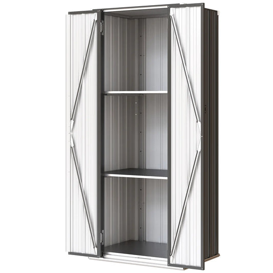 Outdoor Storage Shed, Adjustable Shelves, Metal Garden Shed, Double Doors Sheds Dark Grey at Gallery Canada