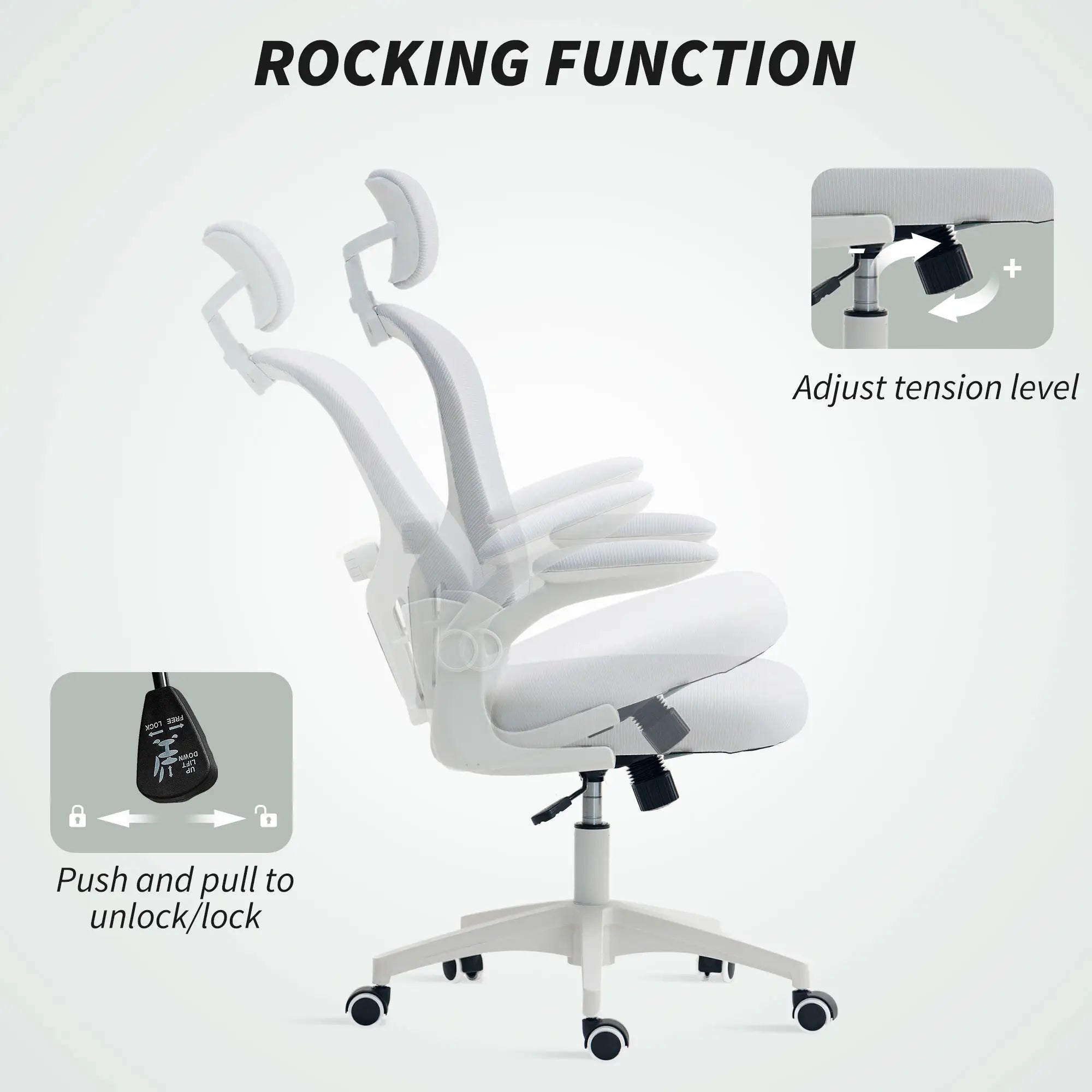 Mesh Office Chair, Adjustable Headrest, 4D Lumbar Support, Flip-Up Arms, White Office Chairs at Gallery Canada