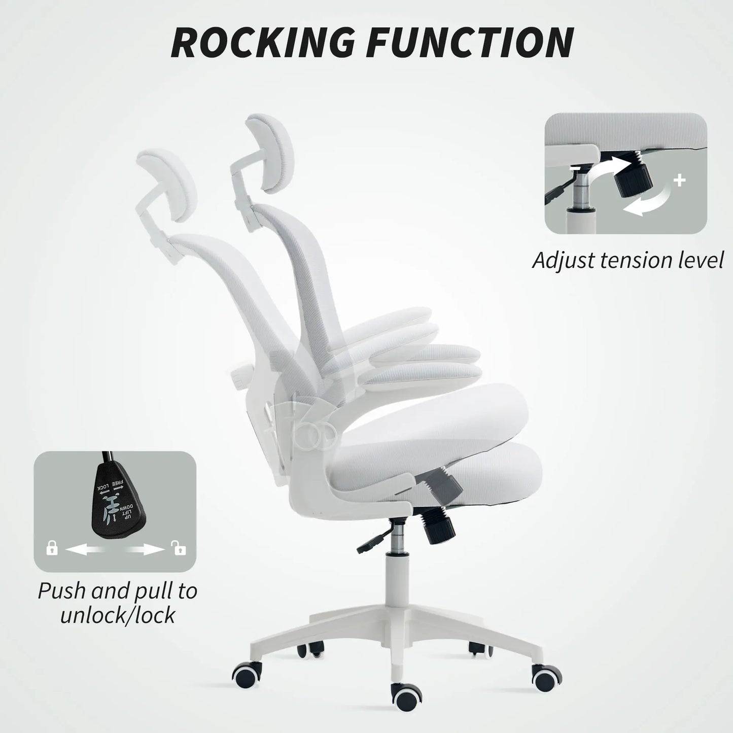 Mesh Office Chair, Adjustable Headrest, 4D Lumbar Support, Flip-Up Arms, White Office Chairs at Gallery Canada