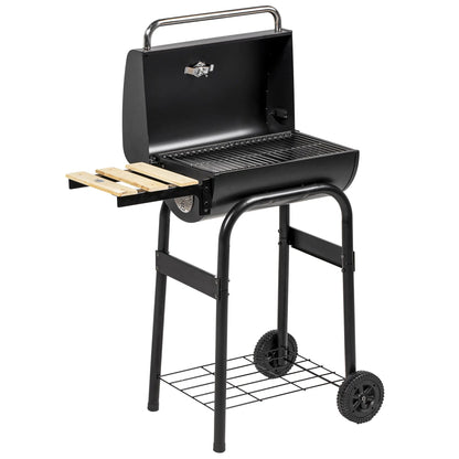 Charcoal BBQ Grill With Thermometer, Shelves, Wheels, Black Charcoal BBQ Grils Black, Nature Wood Finish at Gallery Canada
