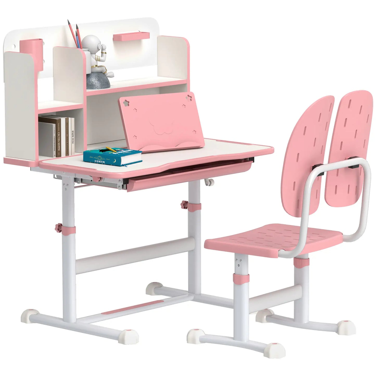 Adjustable Kids Desk and Chair Set, Study Table with Drawer, Pink Kids Desk Sets at Gallery Canada