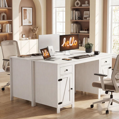 53" Farmhouse Executive Desk, White Wood Grain, Computer Desk With Drawers, White Writing Desks at Gallery Canada