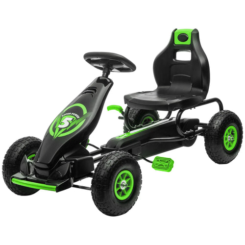 Adjustable Seat Pedal Go Kart, Rubber Wheels Shock Absorb, Green