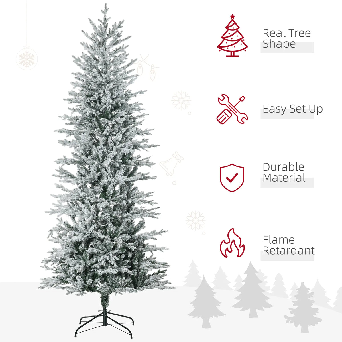 7' Pre Lit Flocked Christmas Tree, Snow Branches, Warm White Lights, Arctic Fir Pre Lit Christmas Trees at Gallery Canada