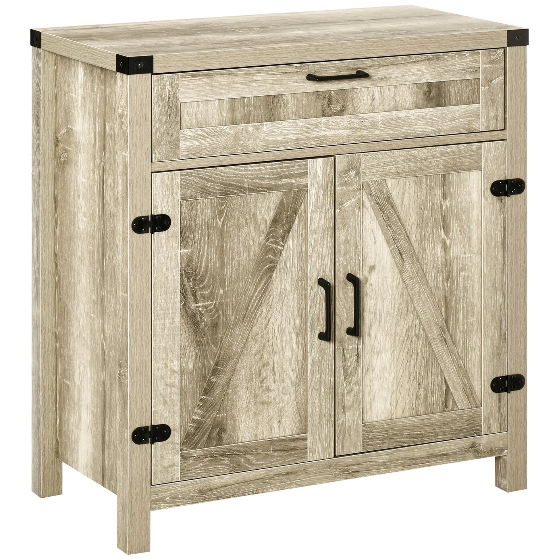 Farmhouse Kitchen Cabinet, Sideboard with 2 Barn Doors, Drawer, Oak Bar Cabinets Oak at Gallery Canada