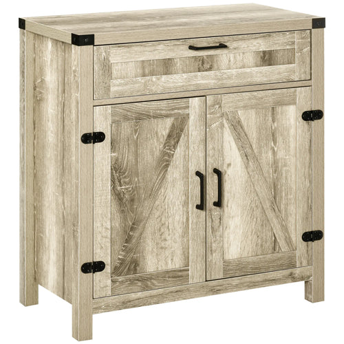 Farmhouse Kitchen Cabinet, Sideboard with 2 Barn Doors, Drawer, Oak