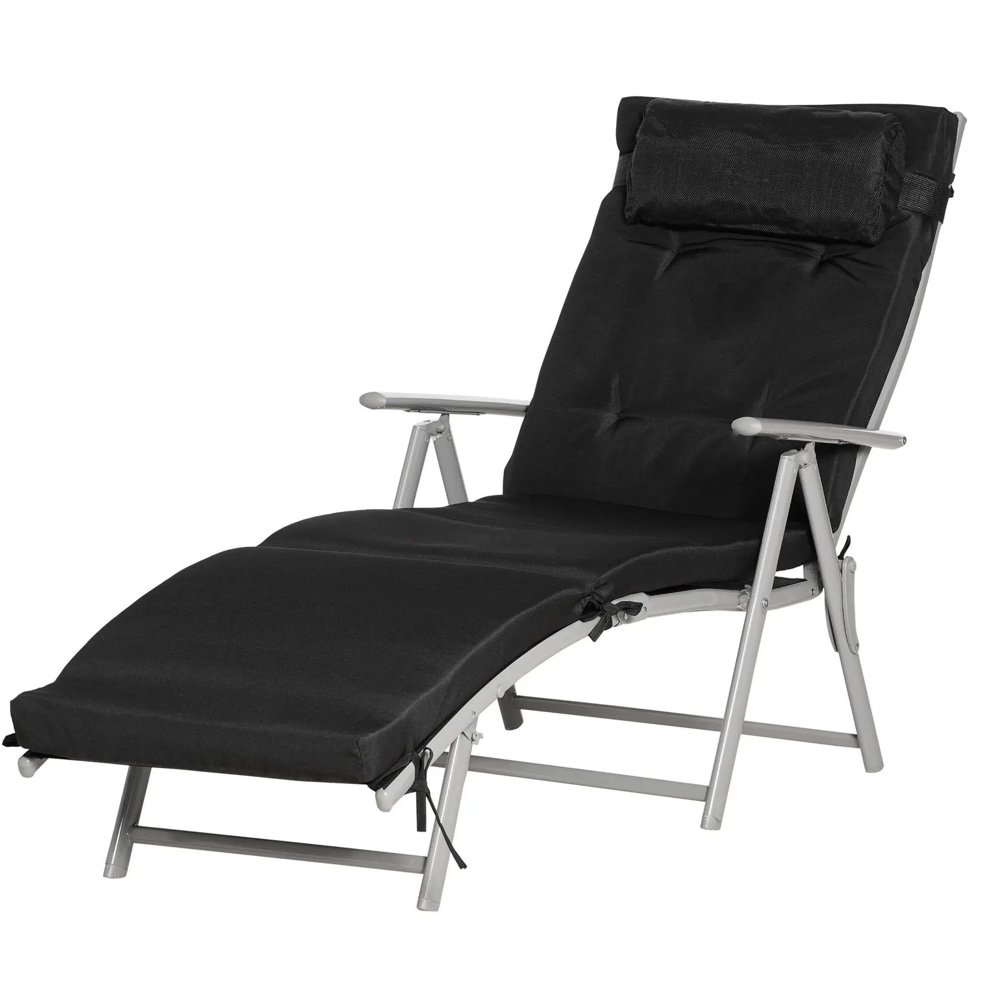 Outdoor Folding Chaise Lounge, Adjustable Backrest, Black Lounger Chairs at Gallery Canada
