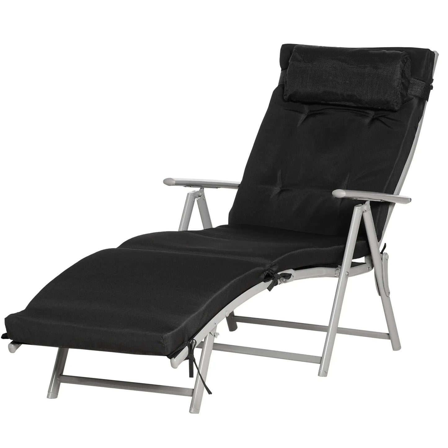 Outdoor Folding Chaise Lounge, Adjustable Backrest, Black Lounger Chairs at Gallery Canada