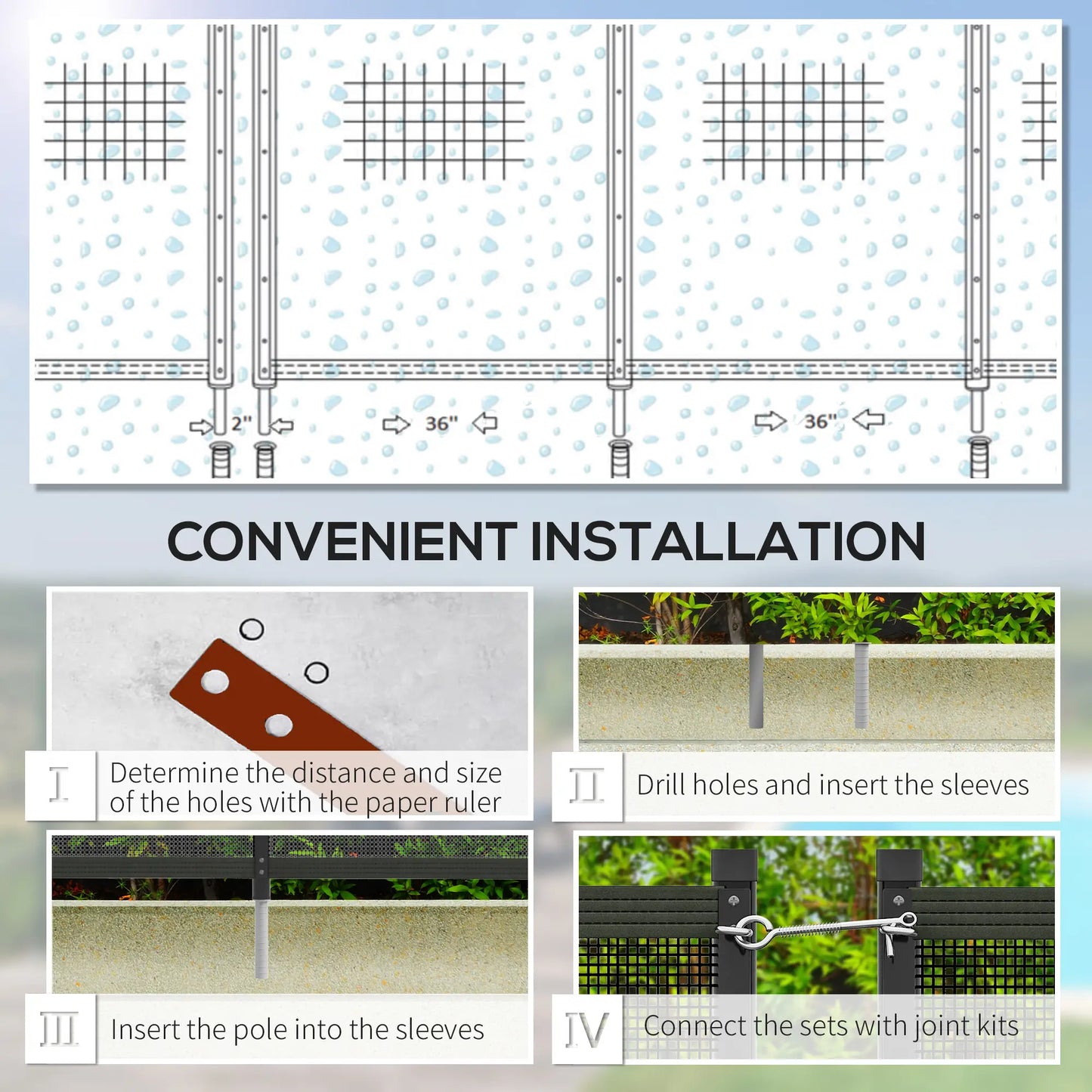 4 Panel Swimming Pool Fence, Aluminum Rustproof, 4' x 12', Black Garden Fences at Gallery Canada