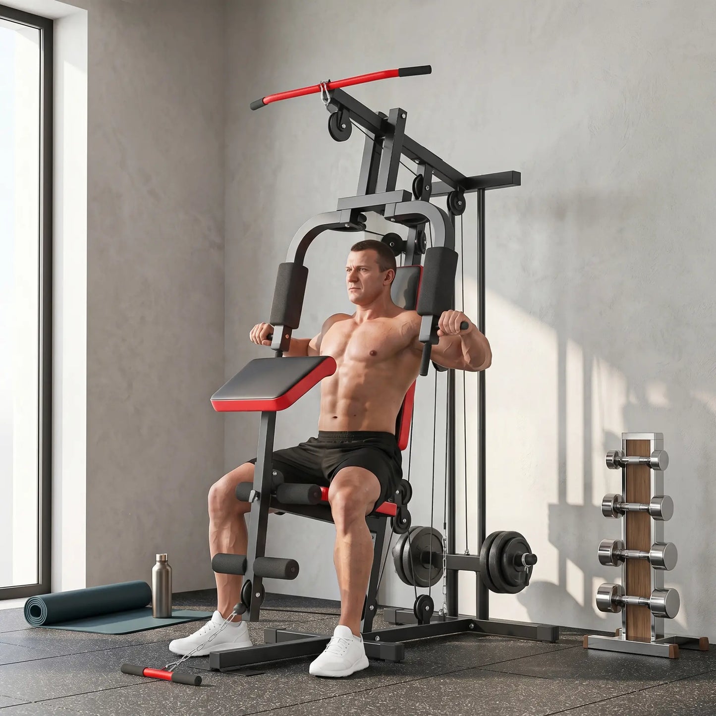 Home Gym Equipment, Multifunctional Weight Machine with Pulley System for Full Body Strength Training, Black Power Towers at Gallery Canada