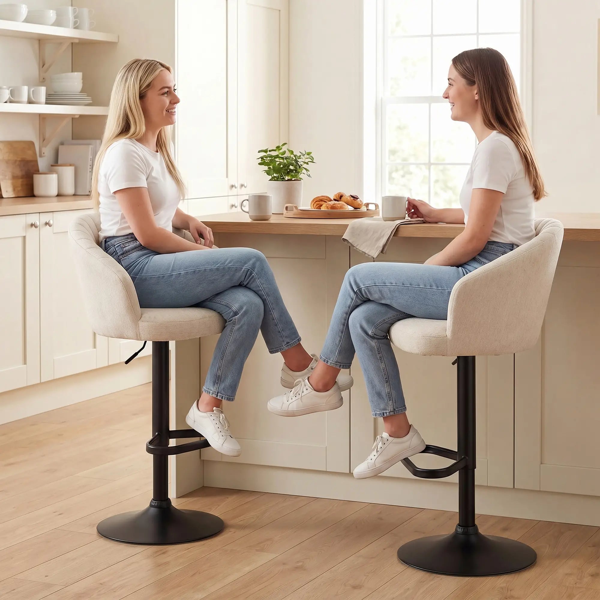 Swivel Counter Height Barstools Set of 2, Adjustable Height, Beige Bar Stools at Gallery Canada