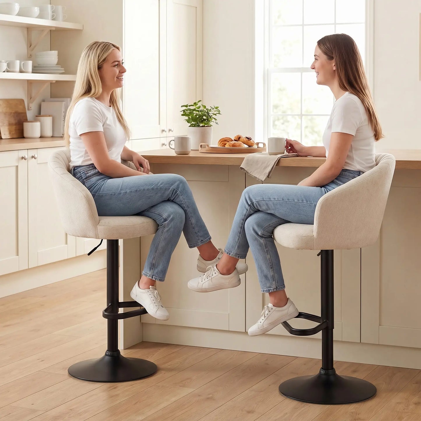 Swivel Counter Height Barstools Set of 2, Adjustable Height, Beige Bar Stools at Gallery Canada