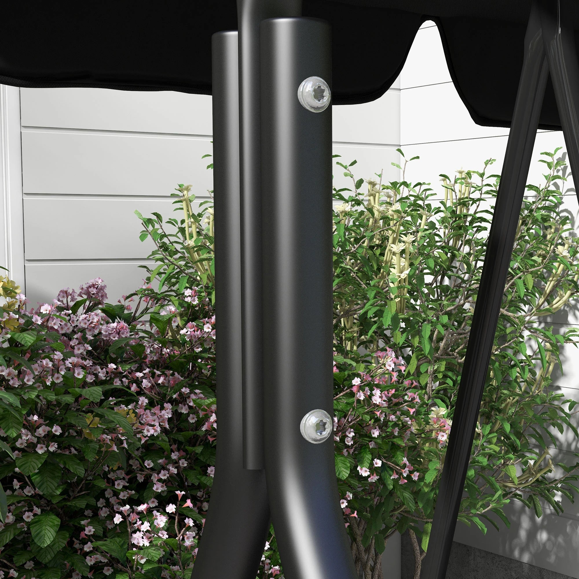 3-Seater Outdoor Porch Swing, Adjustable Canopy, Black Patio Swings with Stand at Gallery Canada