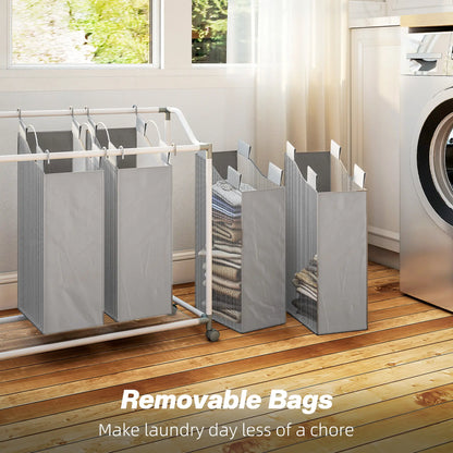 160L Laundry Hamper with Wheels, 4 Removable Bags, Grey Bath Accessories at Gallery Canada