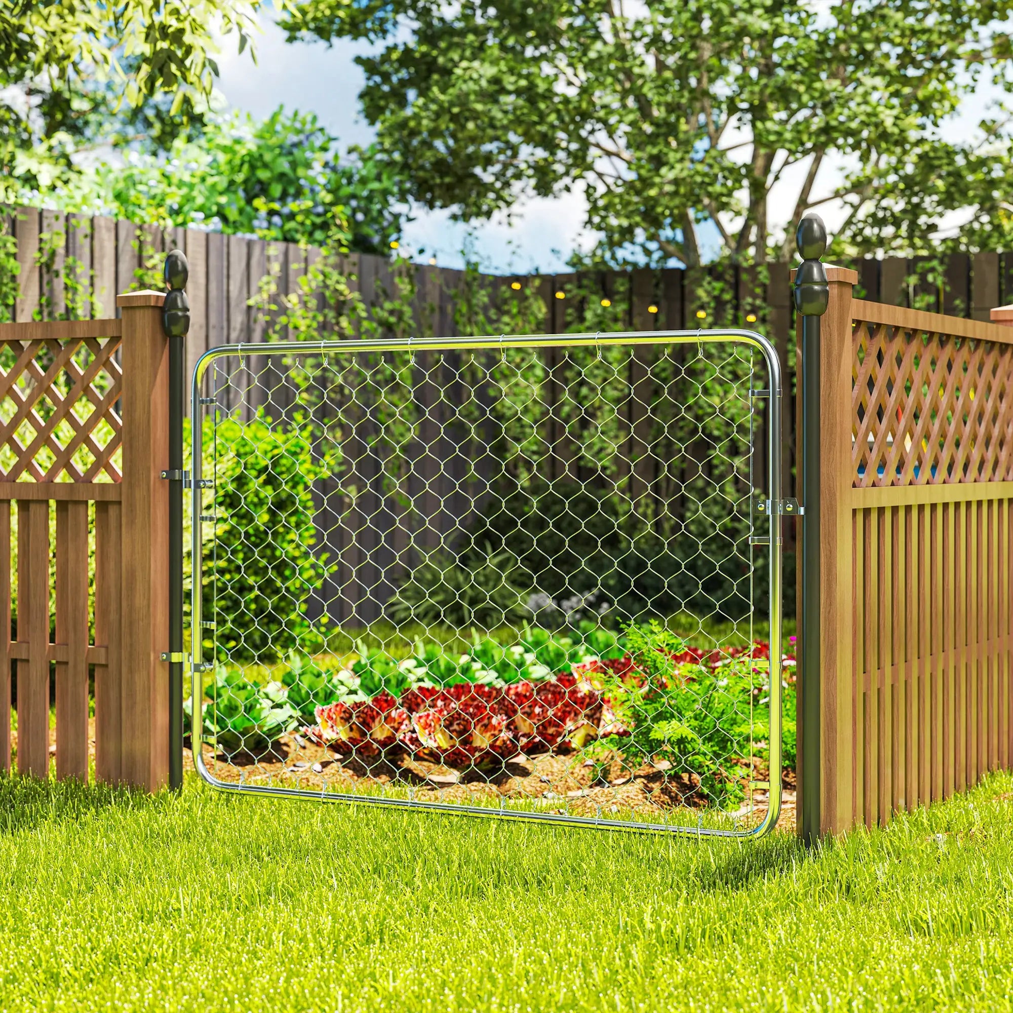 Galvanized Steel Garden Gate, Chain Link Fence Door, 47.2 x 70.9 in., Silver Garden Decor at Gallery Canada