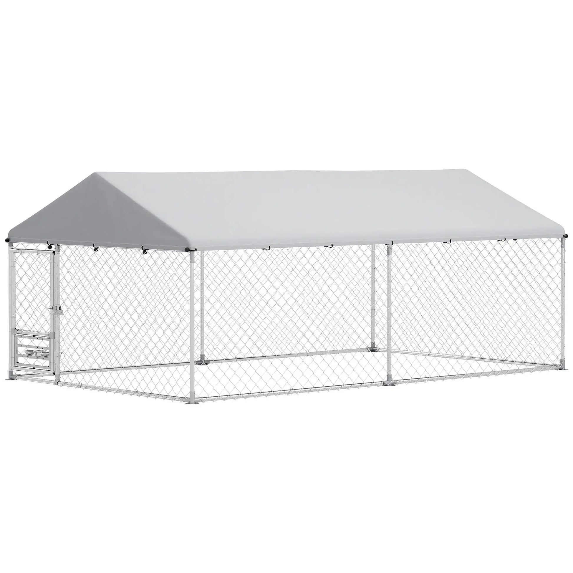 Outdoor Dog Run With Adjustable Bowls, Waterproof Cover, 13.1' x 7.5' x 5.2' Houses, Kennels & Pens Silver at Gallery Canada