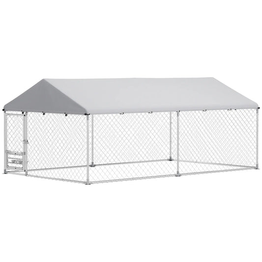 Outdoor Dog Run With Adjustable Bowls, Waterproof Cover, 13.1' x 7.5' x 5.2' Houses, Kennels & Pens Silver at Gallery Canada