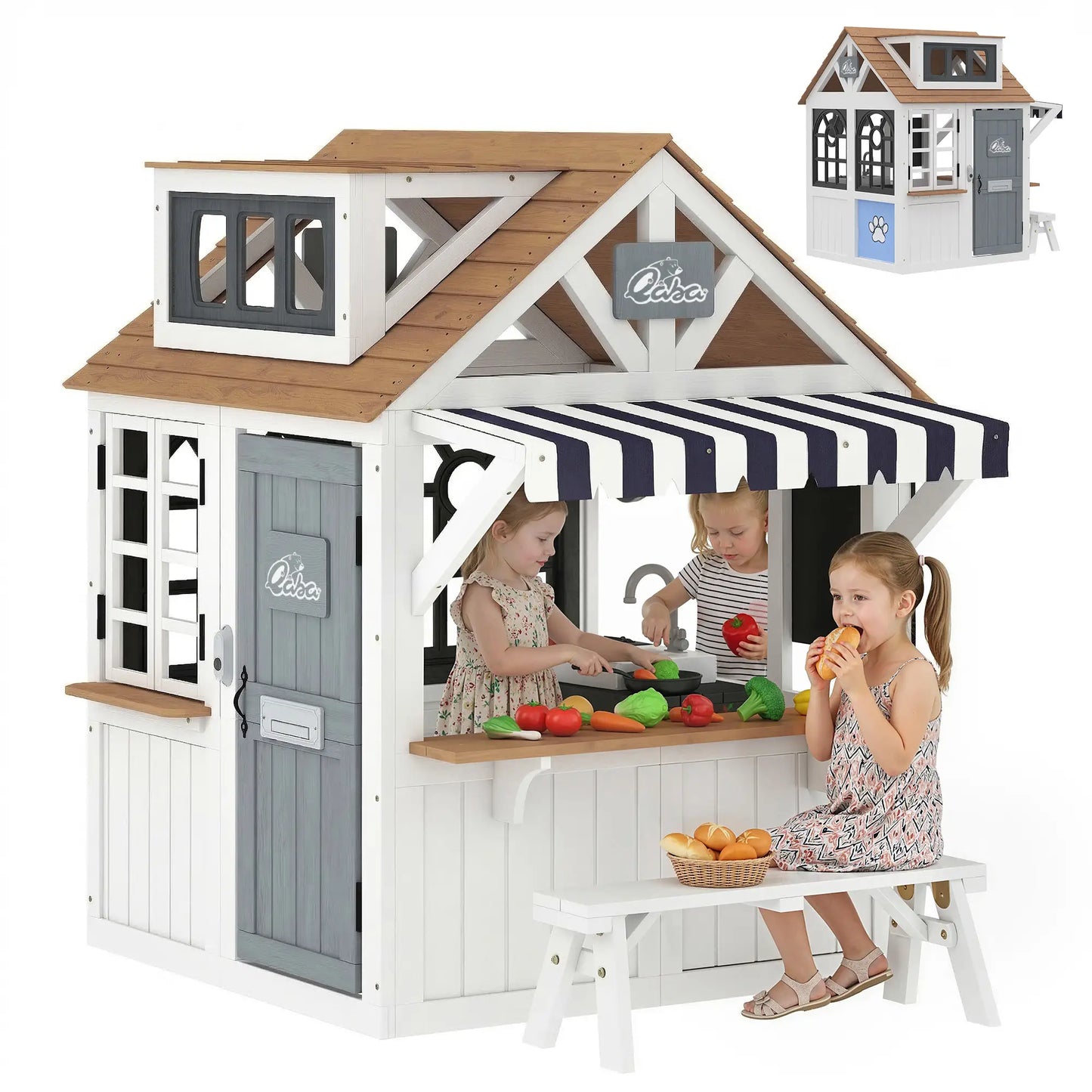 Wooden Kids Playhouse With Dog Door, Cookware, Blackboard, Bench, Doorbell Play Houses at Gallery Canada