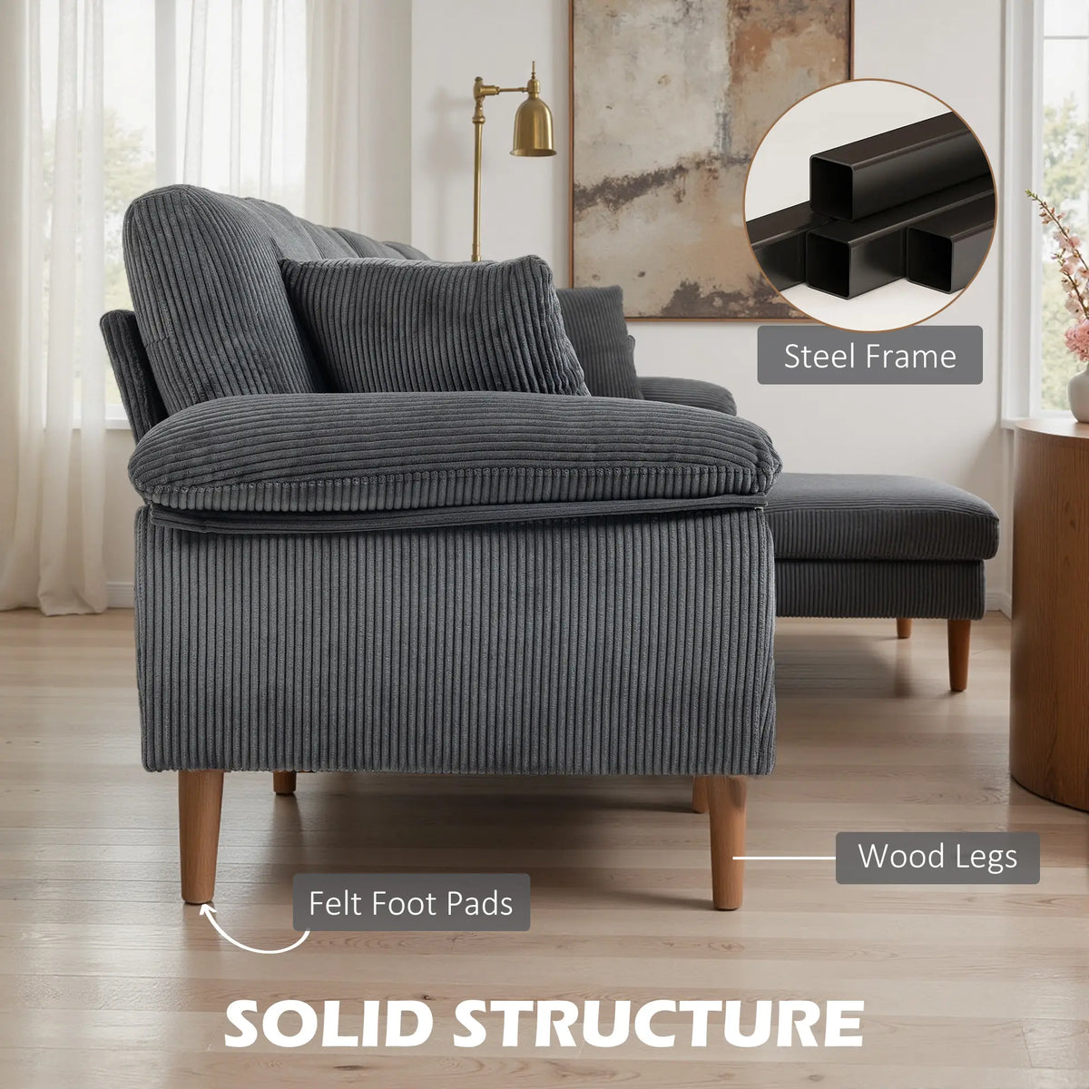 L-Shape Sofa, Modern Sectional Couch with Chaise, Dark Grey 3-Seater Sofas at Gallery Canada