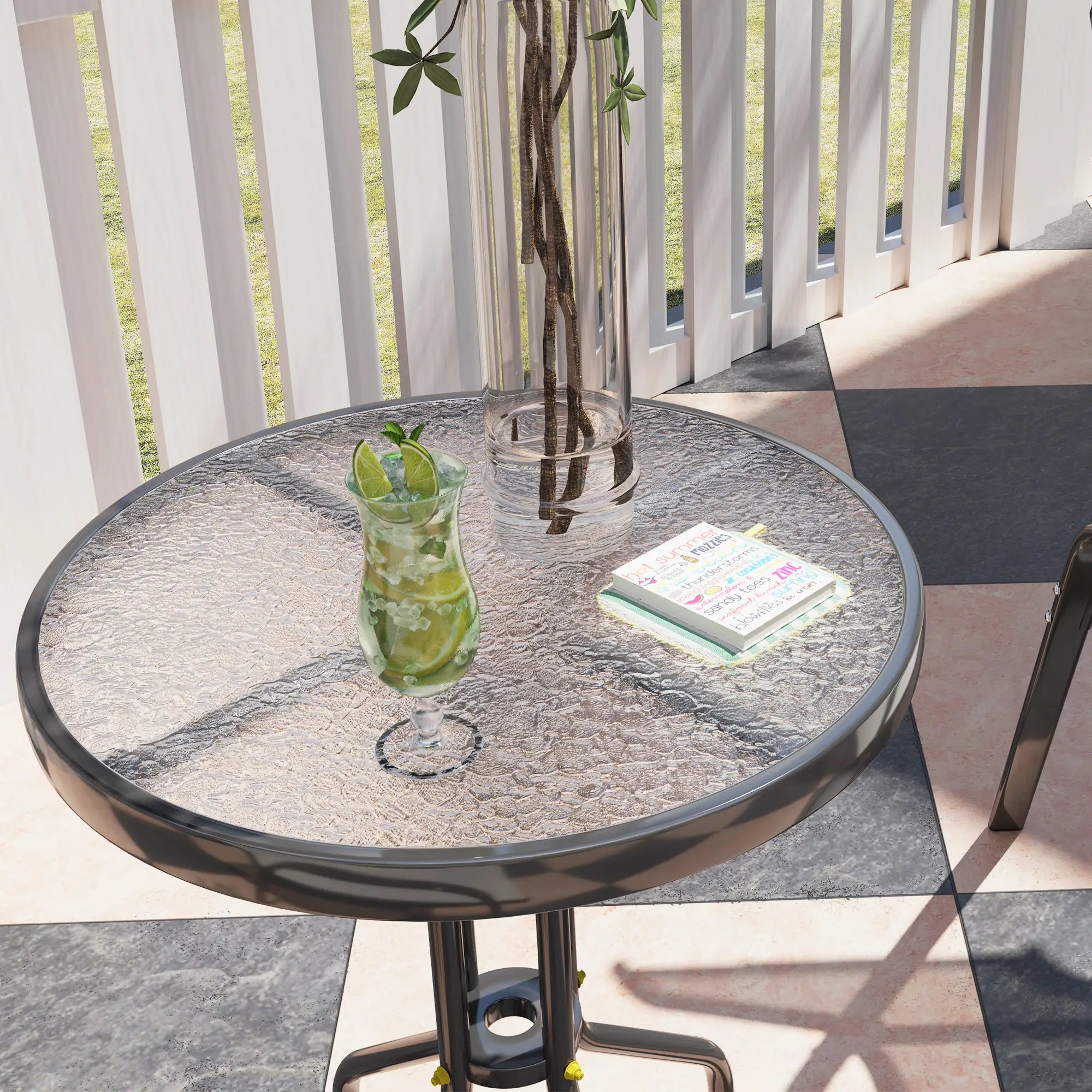 3 Piece Bistro Set, Stackable Mesh Chairs, Glass Table, Beige Bistro Sets at Gallery Canada