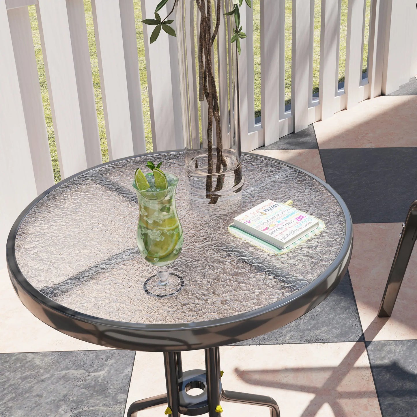 3 Piece Bistro Set, Stackable Mesh Chairs, Glass Table, Beige Bistro Sets at Gallery Canada
