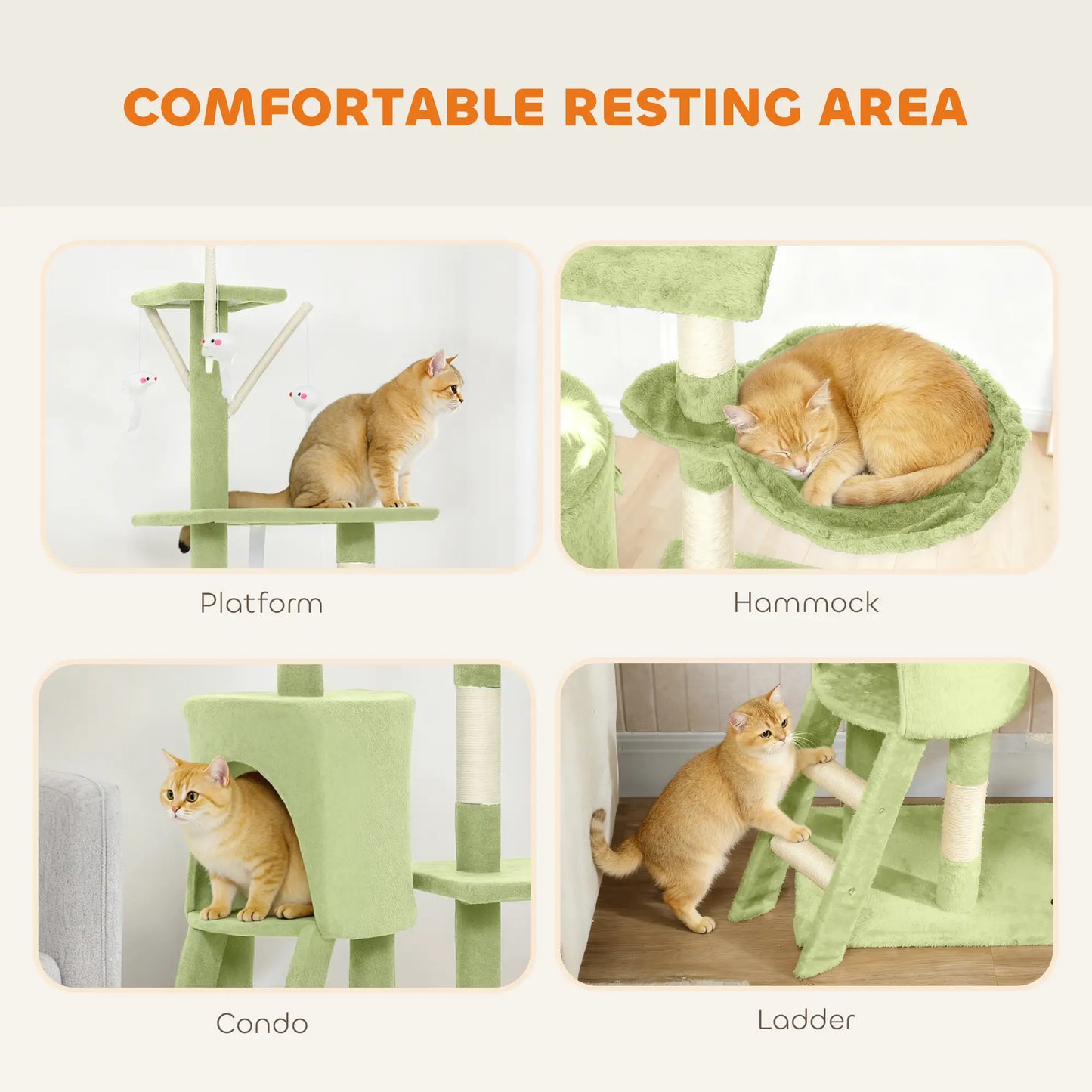 53 Inch Cat Tree Tower, Kitten Activity Centre, Green Cat Towers at Gallery Canada