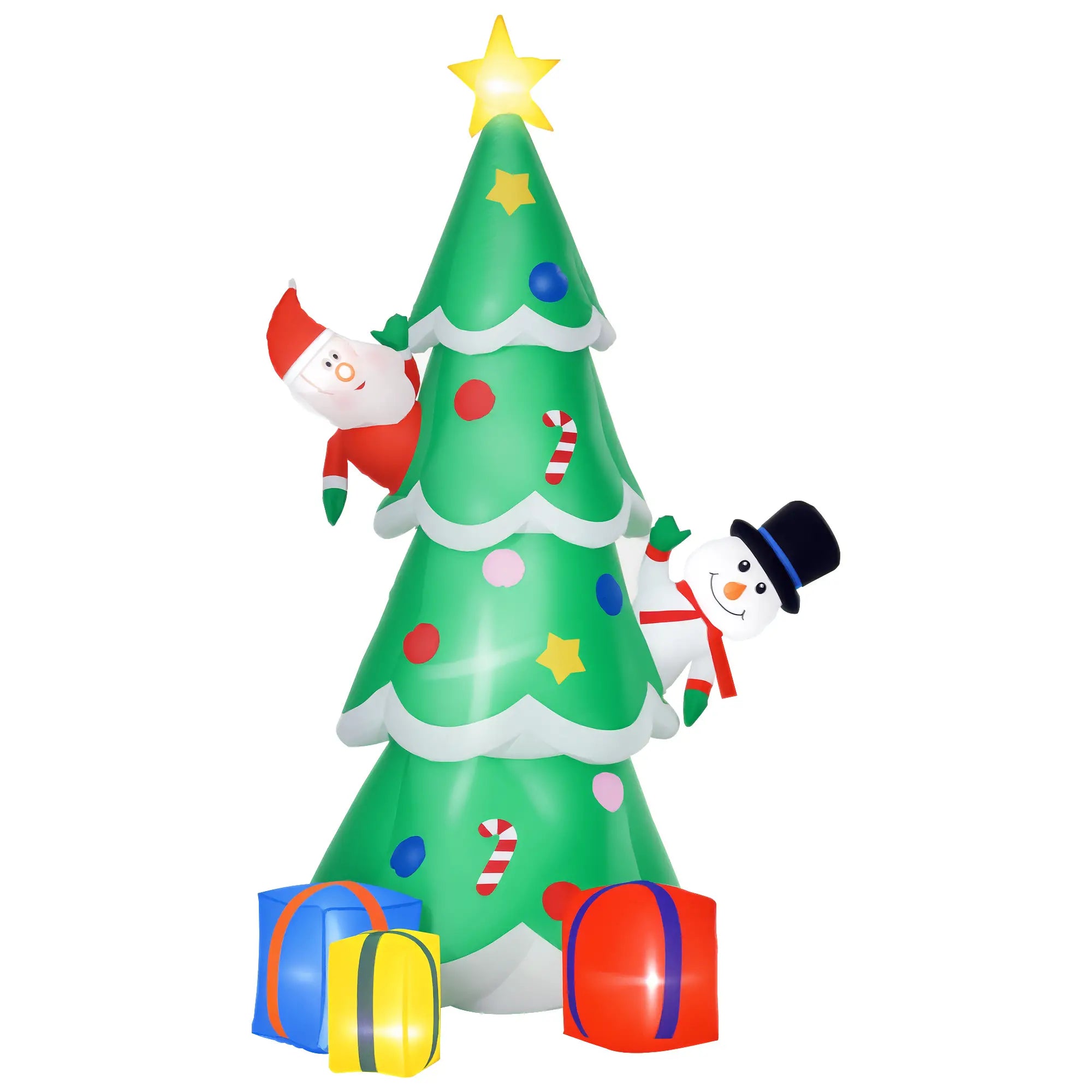 7 Feet Tall Christmas Inflatable Tree, LED Lighted with Santa, Snowman, Gift Box Christmas Inflatables Green at Gallery Canada