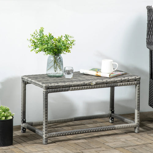 Patio Rattan End Table, Outdoor Side Table, Woven Top, Mixed Grey, Grey