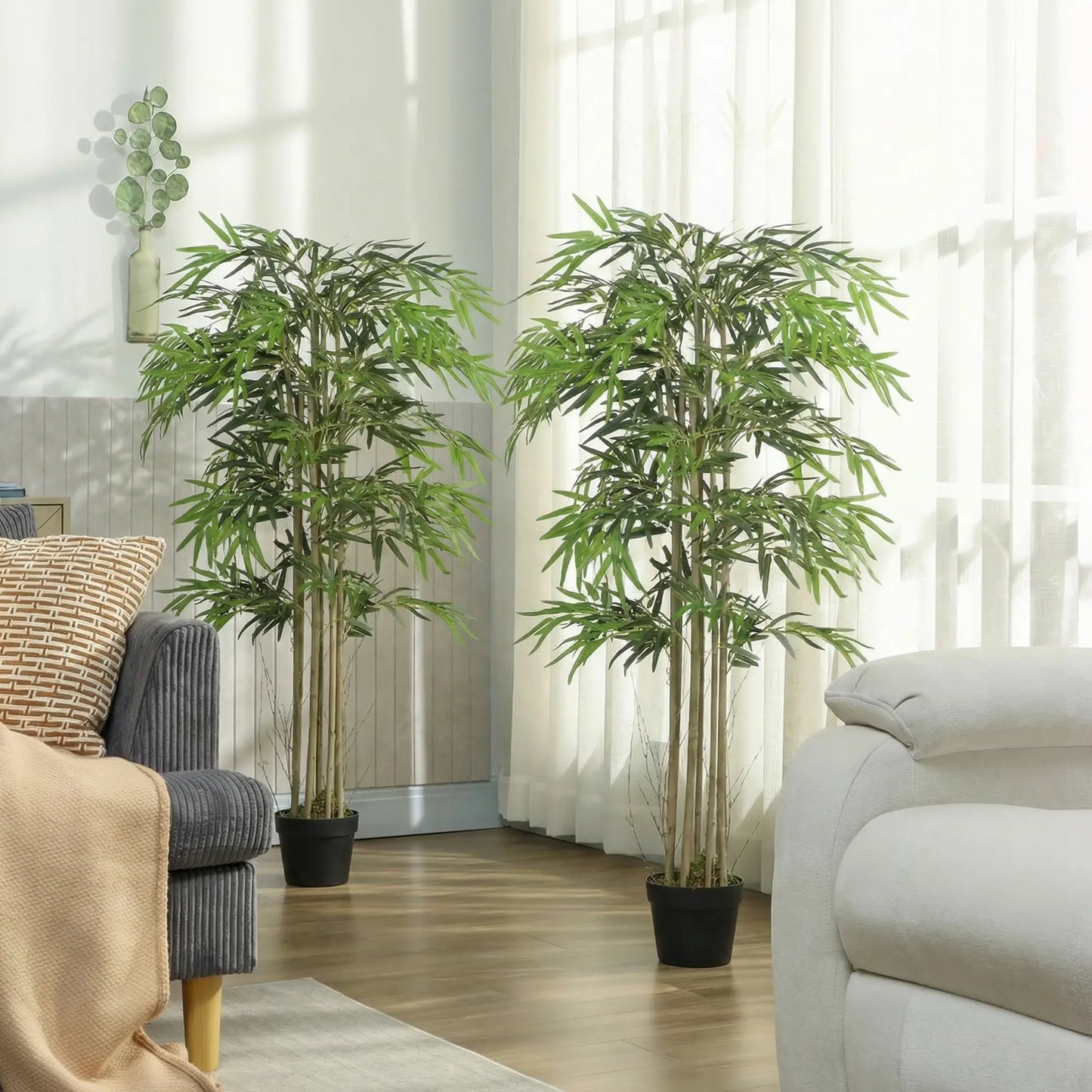 5FT Artificial Bamboo Tree Set, 1095 Leaves, Nursery Pot, Green Artificial Trees at Gallery Canada
