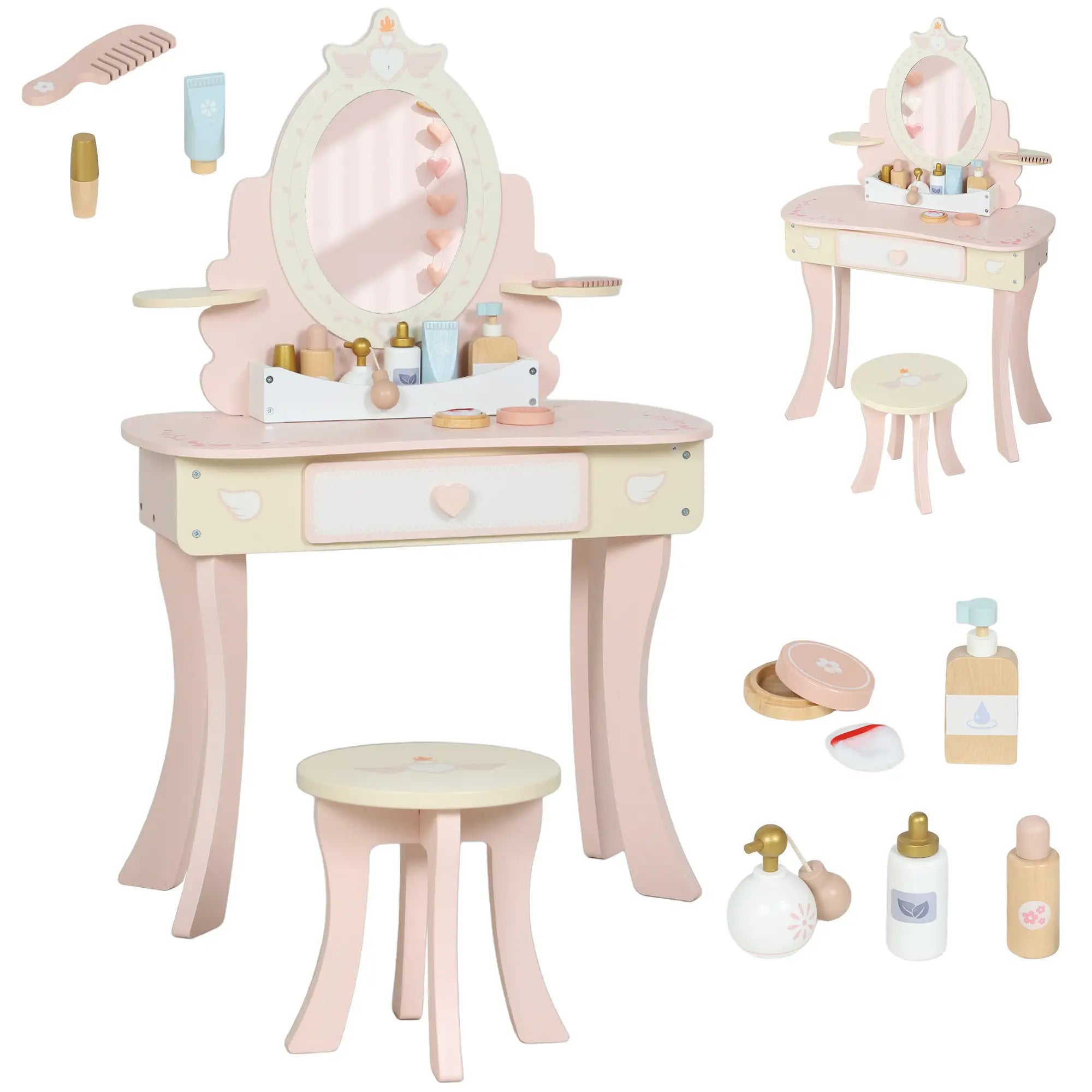 Kids Vanity Set with Mirror, Stool, 7 Accessories, Pink Toy Vanity at Gallery Canada