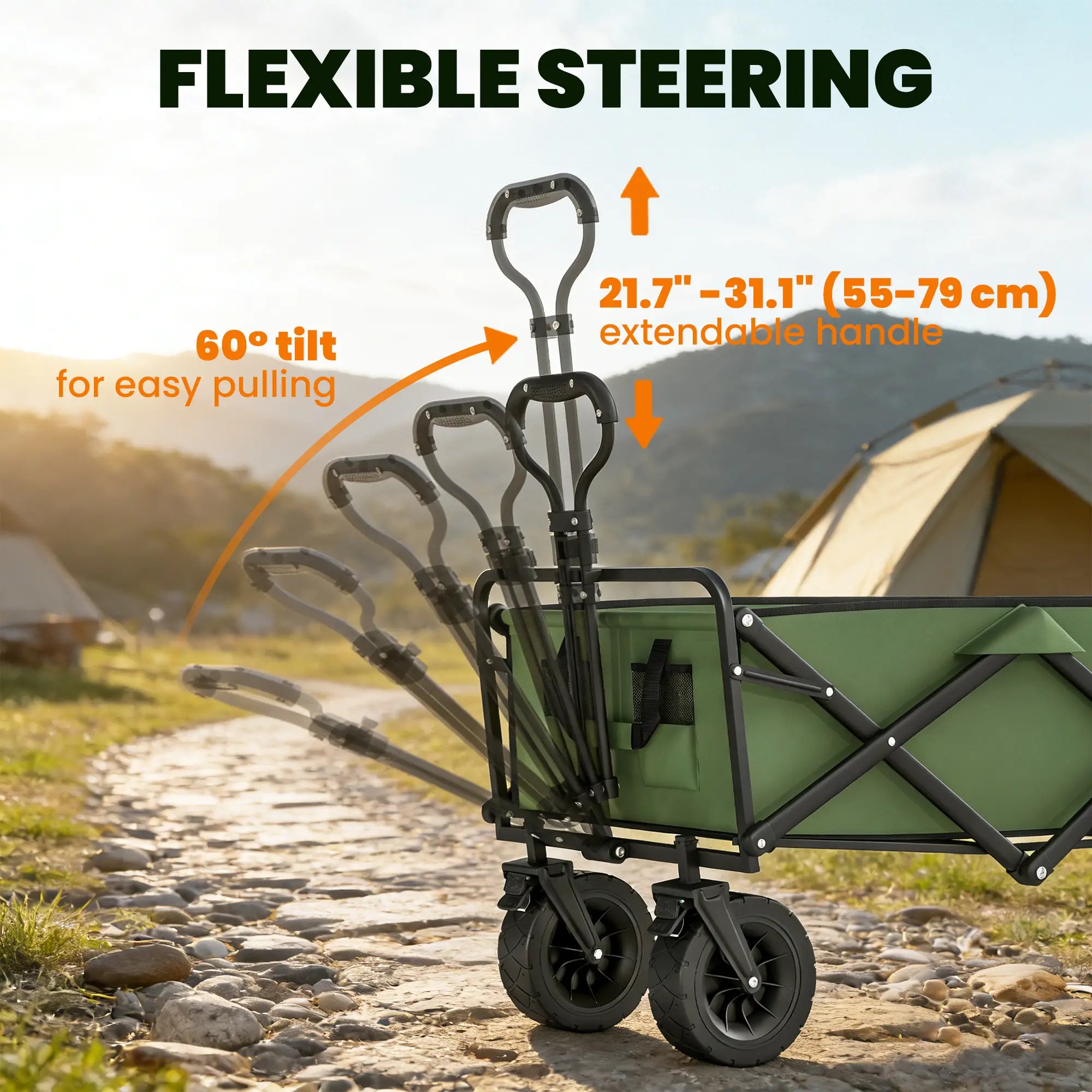130L Folding Garden Cart, Heavy-Duty Collapsible Wagon With Wheels And Brakes, Green Folding Garden Carts at Gallery Canada
