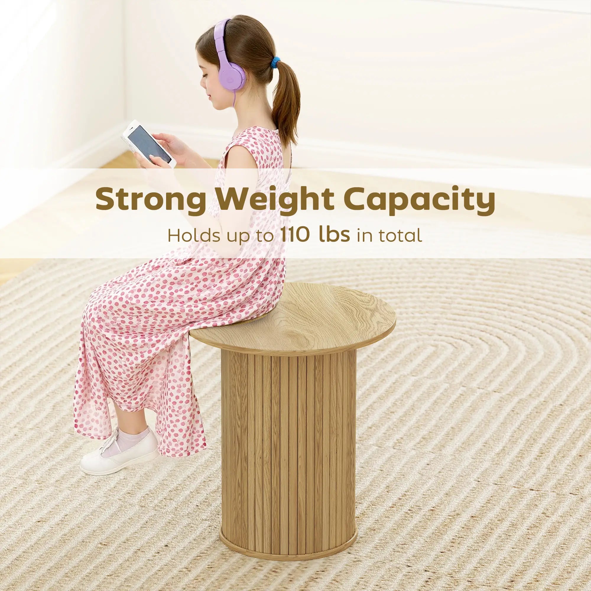 Round Side Table, Fluted Accent End Table, Narrow Nightstand, Oak Side Tables at Gallery Canada