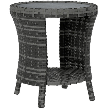18" Wicker Outdoor Coffee Table, 2-Tier Storage, Composite Wood Top, Grey Patio Side Tables at Gallery Canada