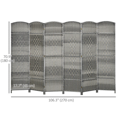 6 Ft Tall Folding Room Divider, 6 Panel Portable Privacy Screen, Hand-Woven Partition Wall Divider, Mixed Grey - Gallery Canada