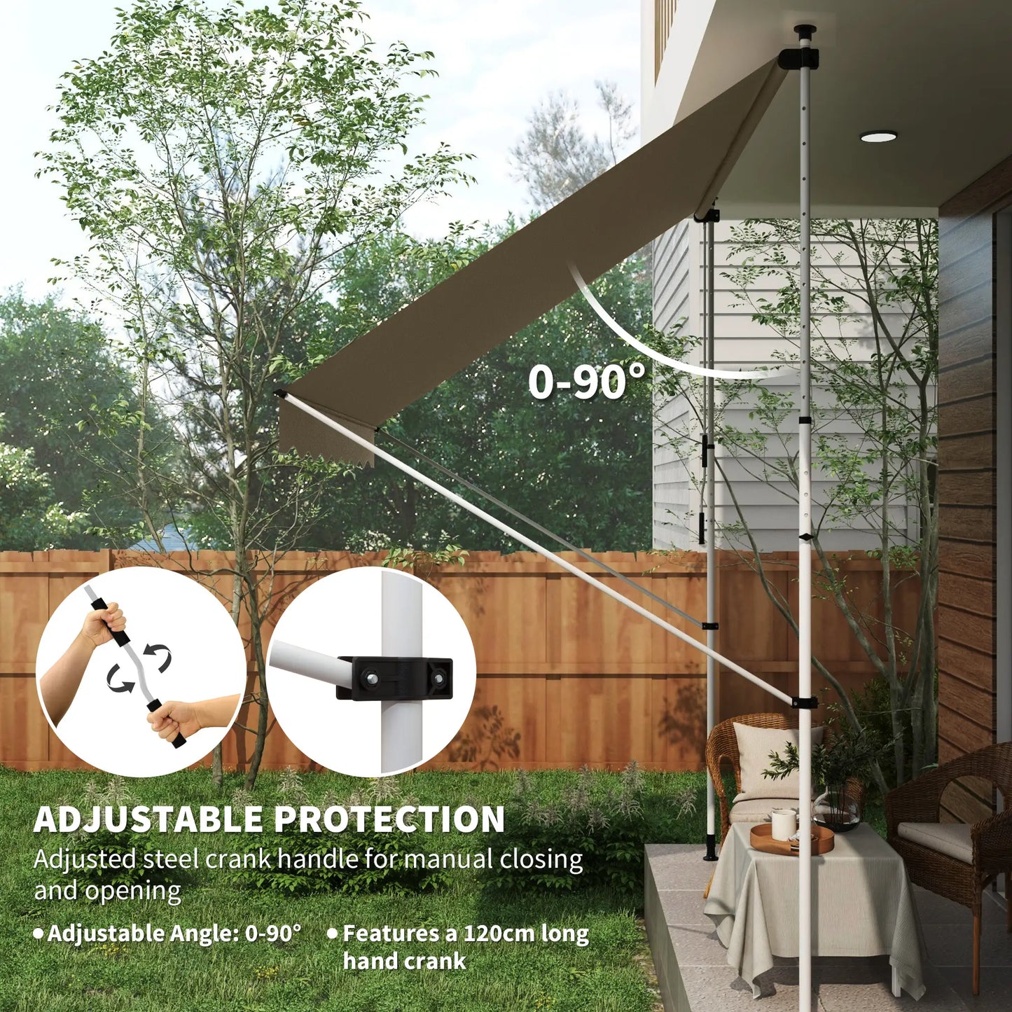 10x5ft Manual Retractable Awning, Water Resistant UV Protector, Beige Door Awnings at Gallery Canada