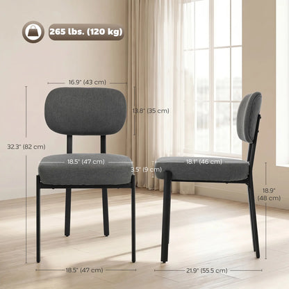 Set Of 2 Upholstered Grey Linen Kitchen Dining Chairs, Grey