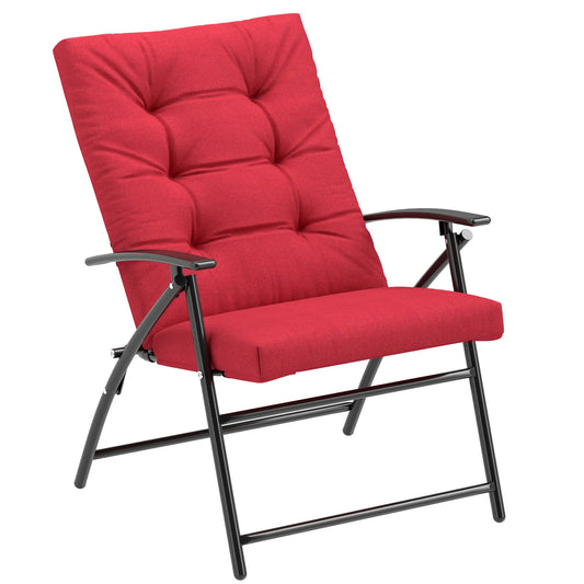 Foldable Lounge Chair, Fabric Recliner, Outdoor Lounger with Armrest, Metal Frame, Red Patio Chairs Red at Gallery Canada