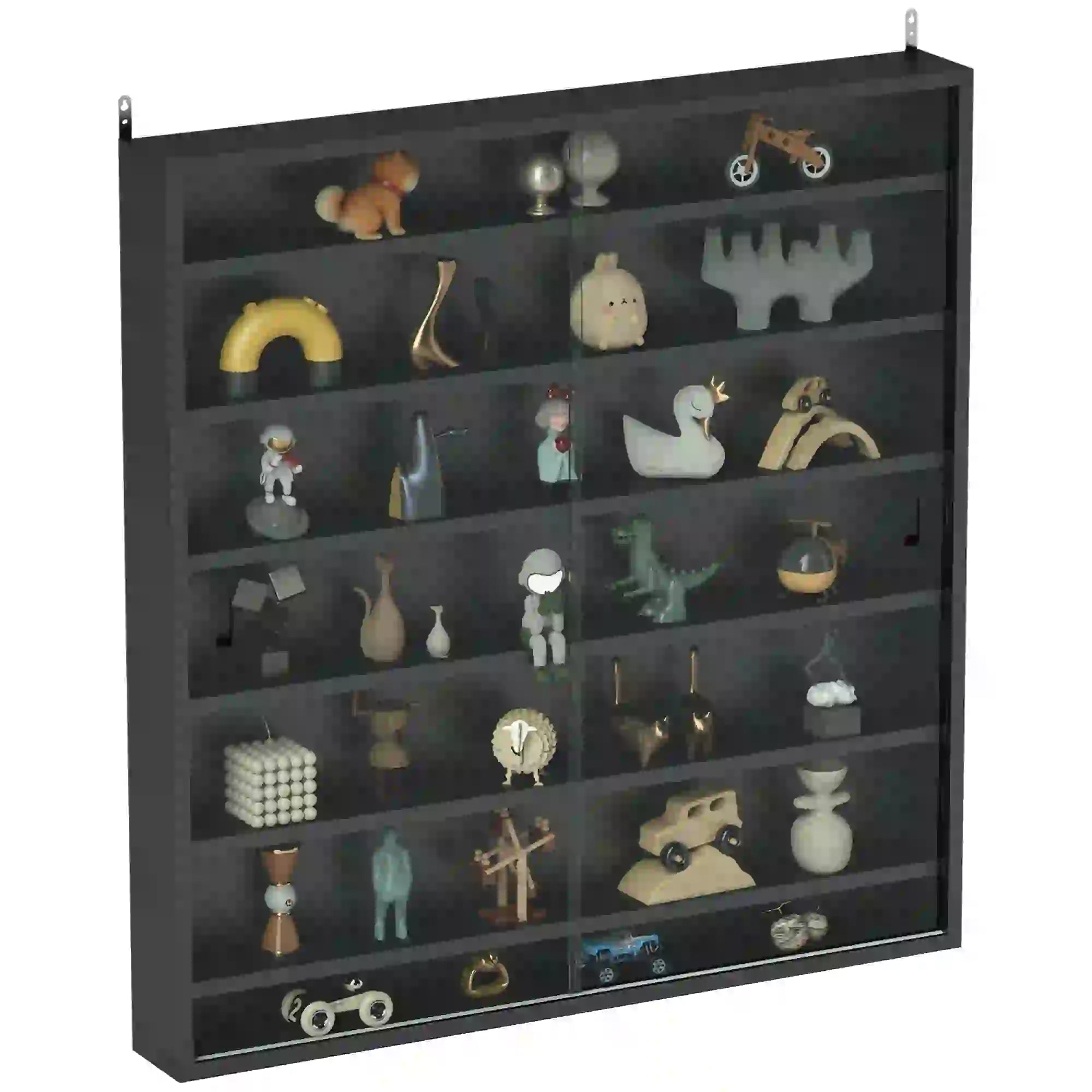 7-Tier Glass Display Cabinet, 2 Doors, 6 Adjustable Shelves, Black Display Bookshelves at Gallery Canada